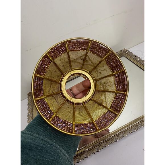 Gorgeous Vintage Purple Seedbeaded and Gold Mesh and Gold Metalwork Shade - Picture 4 of 10